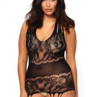 Seamless Floral Bodystocking Plus Black