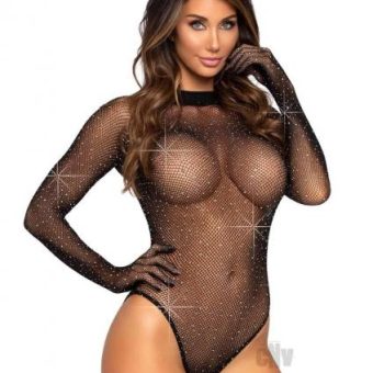 Rhinestone Net Body Snap Crotch Os Blk