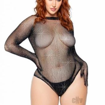 Rhineston Net Body Snap Crotch 1x/2x Blk