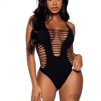Seamless Shred Thong Bodysuit Os Blk