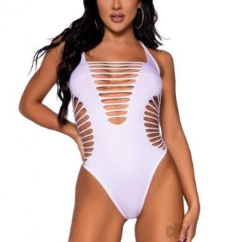 Seamless Shred Thong Bodysuit Os Wht