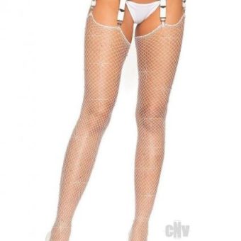 Rhinestone Fishnet Stockings Os White