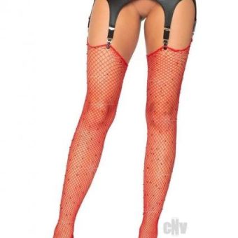 Rhinestone Fishnet Stockings Os Red
