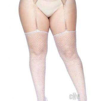 Rhinestone Fishnet Stockings 1x/2x White