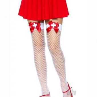 Industrial Net Thigh High Os Wht/red