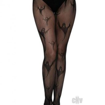 Spooky Ghost Fishnet Tights Os Black