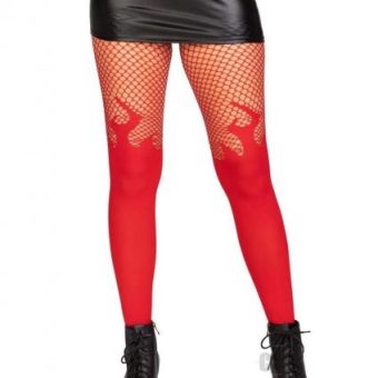 Opaque Flame Tight Fishnet Top Os Red