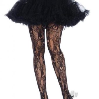 Black Rose Skull Lace Tights 1x-2x Black