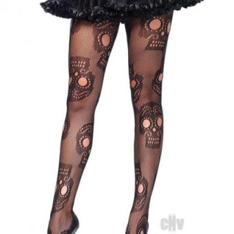 Sugar Skull Net Hose - 1x-2x - Black