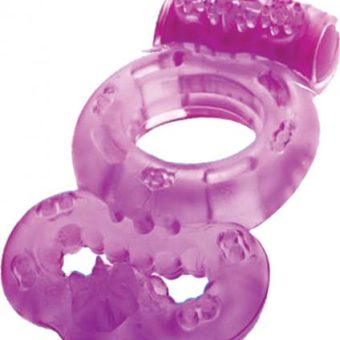 The Macho Double Ring Clitoral And Testicular Stimulation Vibrating Cockring Waterproof Purple