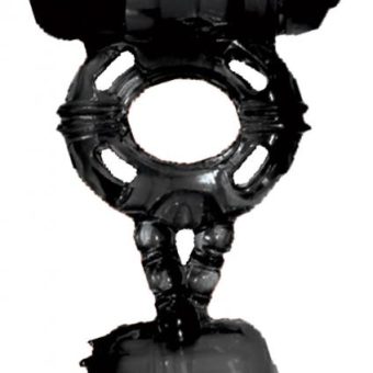The Macho Stallions Double Cock And Ball Ring With Clitoral Tickler Silicone Waterproof Black