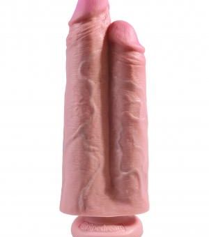 King Cock 9 inches Two Cocks One Hole Beige