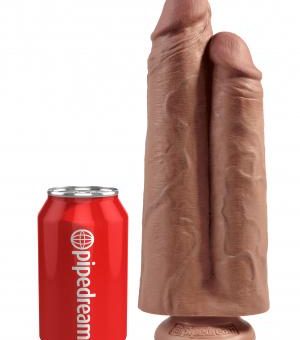 King Cock 9 inches Two Cocks One Hole Dildo Tan
