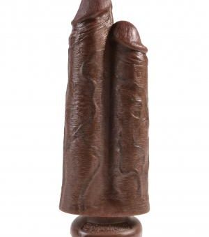 King Cock 9 inches Two Cocks One Hole Brown