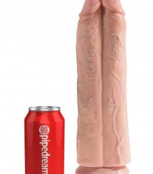 King Cock 11" Two Cocks One Hole - Beige