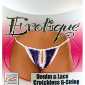 Erotique Denim and Lace Crotchless G String Blue