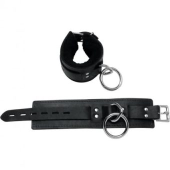Lavish Deluxe Locking Wrist Restraints With Real Fleece Lining Black