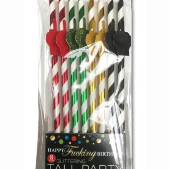 Happy Fn Birthday Tall Party Straws 8pk