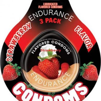 Lubricated Flavored Endurance Condoms 3 Per Pack Strawberry