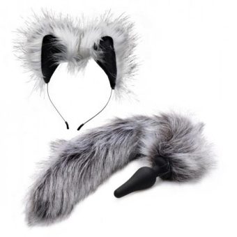 Tailz Grey Wolf Tail Anal Plug And Ears Set