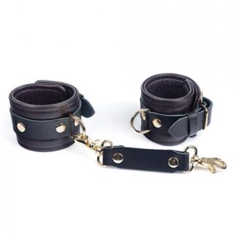 Spartacus Wrist Restraints - Brown Leather W/gold Accent Hardware