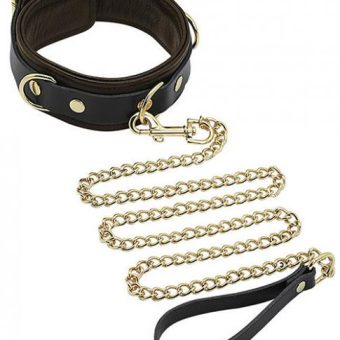 Spartacus Collar & Leash Brown Leather Gold Accent Hardware