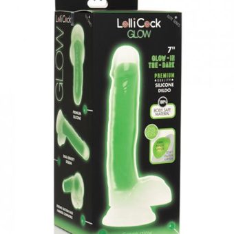 Curve Toys Lollicock 7" Glow In The Dark Silicone Dildo W/balls - Green