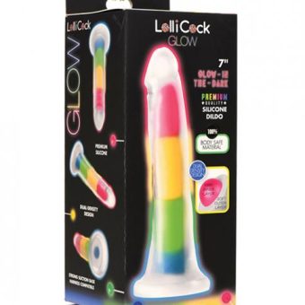 Curve Toys Lollicock 7" Glow In The Dark Silicone Dildo - Rainbow