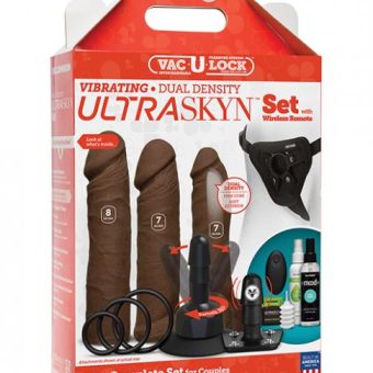 Vac-U-Lock Vibrating Ultraskyn Couples Set with Remote - Brown
