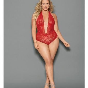 Euphoria Halter Tie Open  Crotch & Butt Teddy Red Qn
