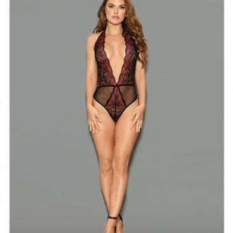 Euphoria Two Tone Lace Halter Crotch Closure Teddy Blk/red Os