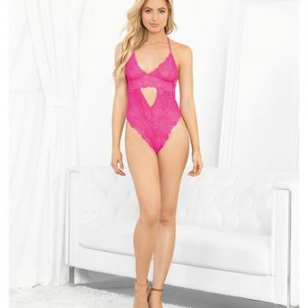 Neons Keyhole Front Teddy W/tanga Back Neon Pink Lg