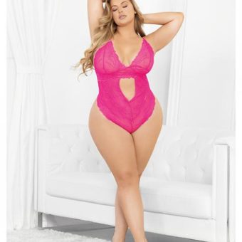 Neons Keyhole Front Teddy W/tanga Back Neon Pink 2x/3x