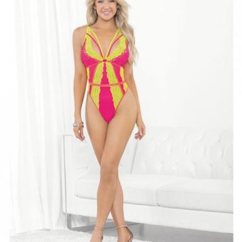 Festival Wear Strappy Teddy W/brazilian Back Neon Md