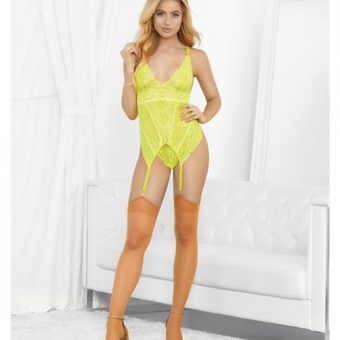 Neons Bustier W/nude Hose & G-string Neon Lime Xl