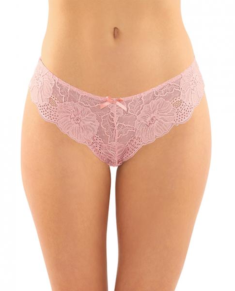 Poppy Crotchless Floral Lace Panty Pink S/m