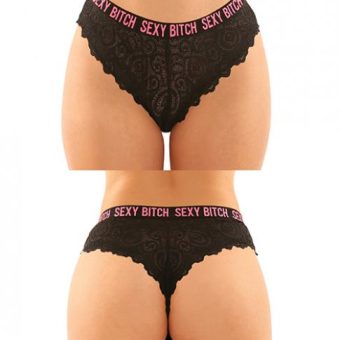 Vibes Buddy Sexy Bitch Lace Panty & Micro Thong Black/pnk L/xl