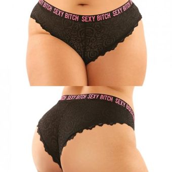 Vibes Buddy Sexy Bitch Lace Panty & Micro Thong Black/pnk Qn