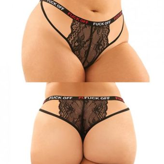 Vibes Buddy Fuck Off Caged Lace Panty & Micro Thong Black Qn