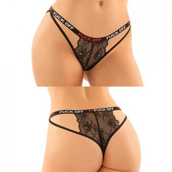 Vibes Buddy Fuck Off Caged Lace Panty & Micro Thong Black S/m