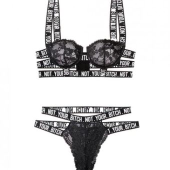 Vibes Not Your Bitch Lace Bra & Cutout Panty Black L/XL
