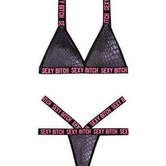 Vibes Sexy Bitch Bralette & Strappy Panty Black S/M