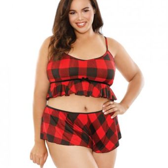 Curve Noelle Crop Cami  & Shortie Set Red/black 3x/4x