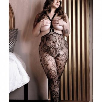 Sheer Fantasy Floral Lace Suspender Stockings W/stud Detail Black Qn