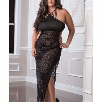 Shoulder Baring Laced Night Dress Black Qn