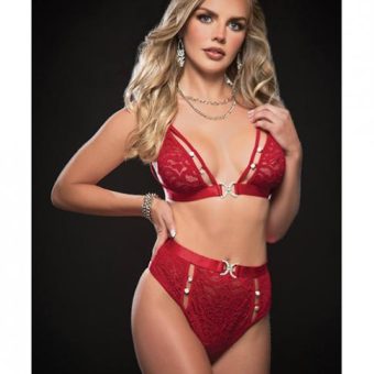 Sexy & Sultry High Waist Panty & Bra Red O/s