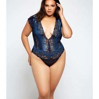 Lace & Mesh Deep V Teddy Blue 2x
