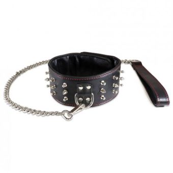 Sultra Lambskin 2.5 inches Studded Collar With 24 inches Chain Black