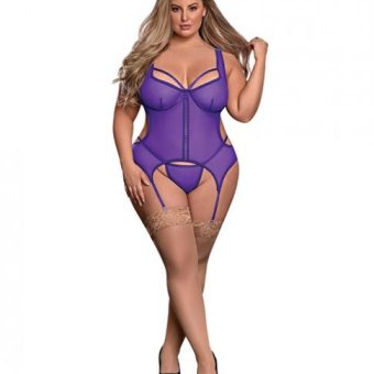Sheer Mesh Merry Widow & Crotchless G-string Purple Qn
