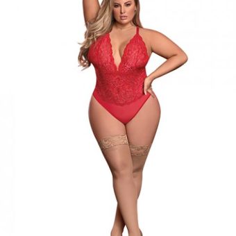 RisquÃÂÃÂ© Business Lace & Mesh Teddy W/snap Crotch Red Qn